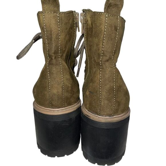 Esprit Olive Green & Faux Fur Flynne Chunky Heel Boots - Size 7.5 - Picture 2 of 6